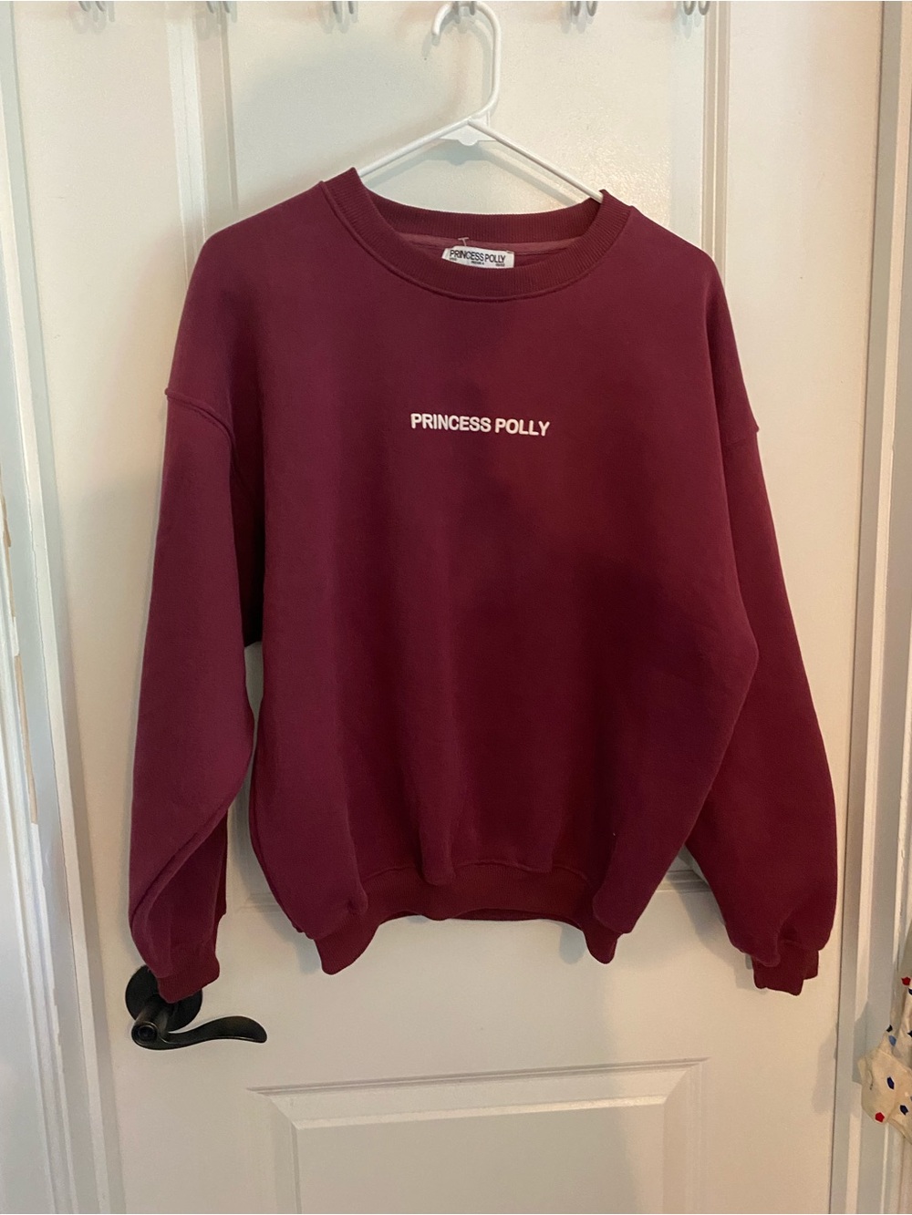 NWOT Princess Polly Wine-Colored Crewneck Sweatshirt with White Logo